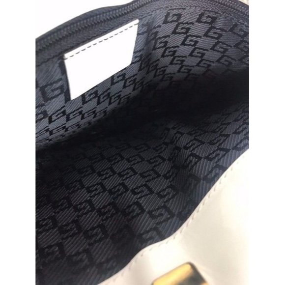 Gucci Vintage White Canvas and Patent Leather Satchel with Black Stripe - Picture 5 of 7